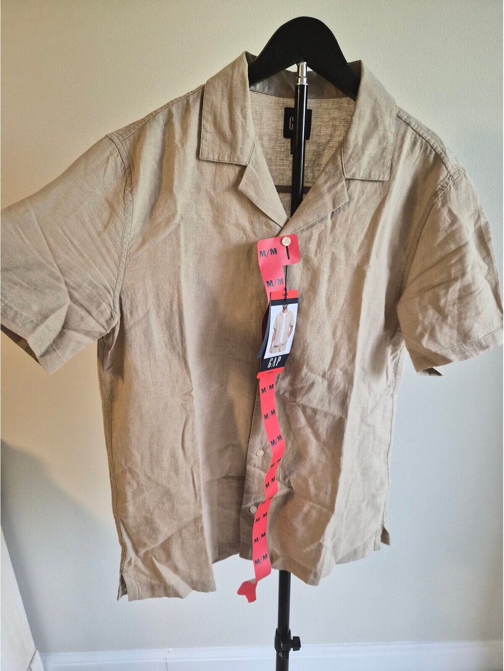 GAP Men's Linen Cotton Short Sleeve Shirt Medium Beige 0034
